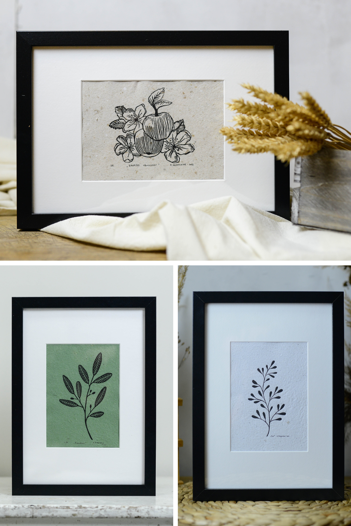 Paveikslų rinkinys “Pirmadienis”, “Rūta” ir “Kaimiški obuoliukai”